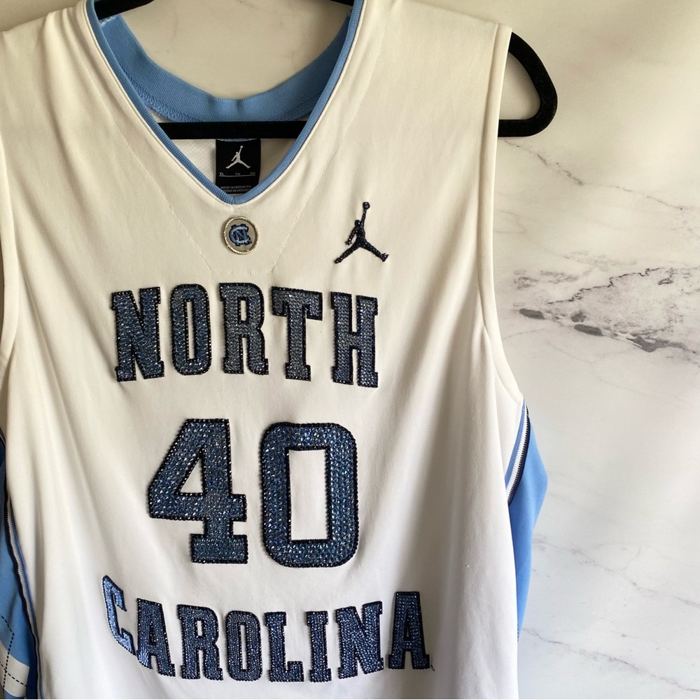 Custom Rhinestone Bling Jordan University of North Carolina Basketball Jersey XL